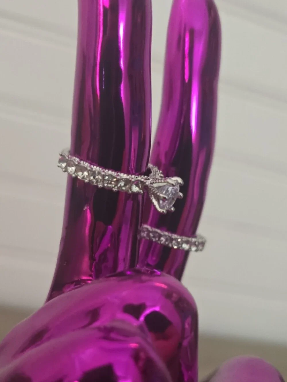 Silver-Tone Sparkle Cubic Zirconia Ring Wedding Set